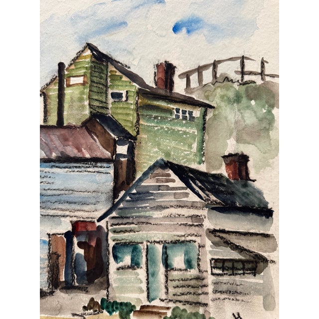 Rustic Henry Emil Salloch Original Watercolor on Paper Industrial Townscape. Black Hawk, Co. 1958. For Sale - Image 3 of 7