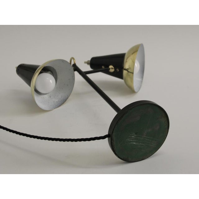 Mid-Century Adjustable Brass Double Shade Lamp attributed to Jacques Biny for Luminalité, 1950s For Sale - Image 11 of 18