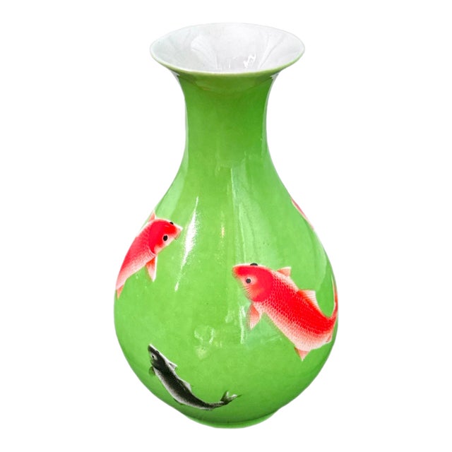 Vintage Chinese Porcelain Koi Fish Vase For Sale