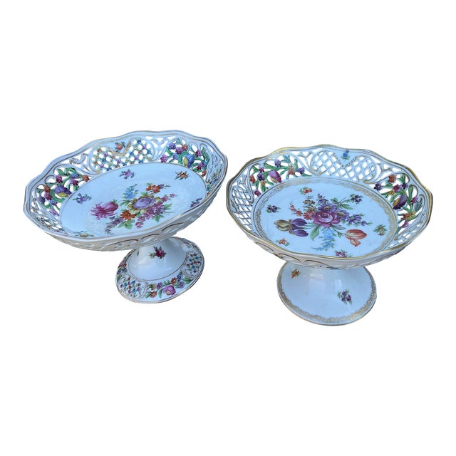 Set of 2 Schumann Bavaria Reticulated Dresden Pedestals, Circa 1932-1944 For Sale