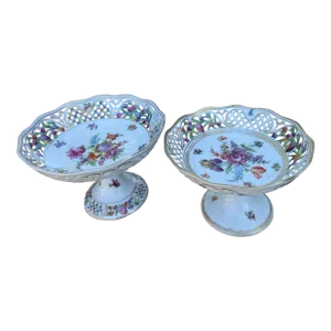 Set of 2 Schumann Bavaria Reticulated Dresden Pedestals, Circa 1932-1944