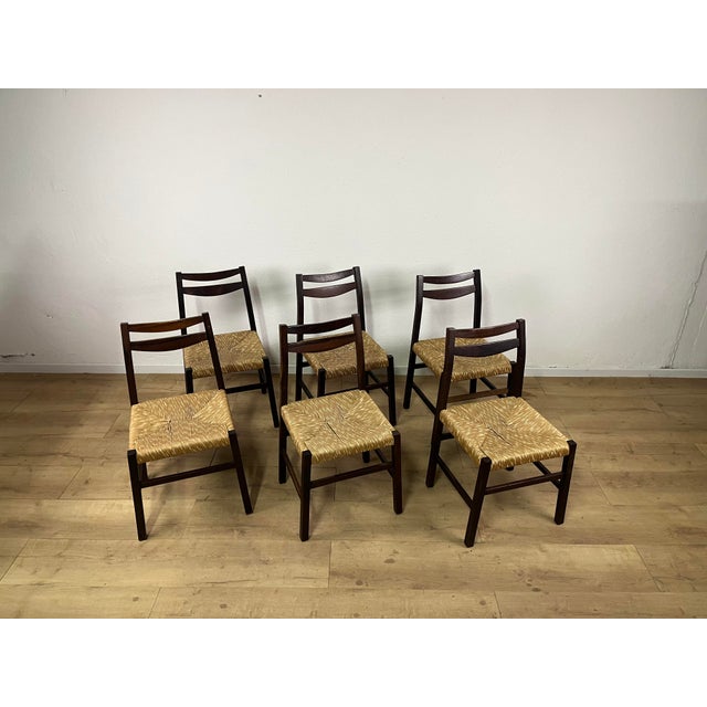 Italian Chairs in Teak Wood and Straw, 1960s, Set of 6 For Sale - Image 9 of 9