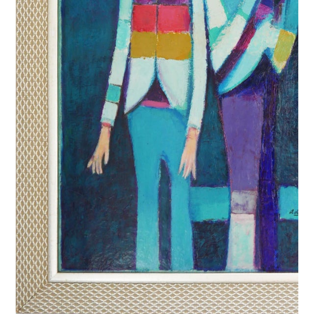 Late 20th Century David Adickes "Two Friends Against Blue" Abstract Monotone Figurative Portrait Painting, 1990 For Sale - Image 5 of 9