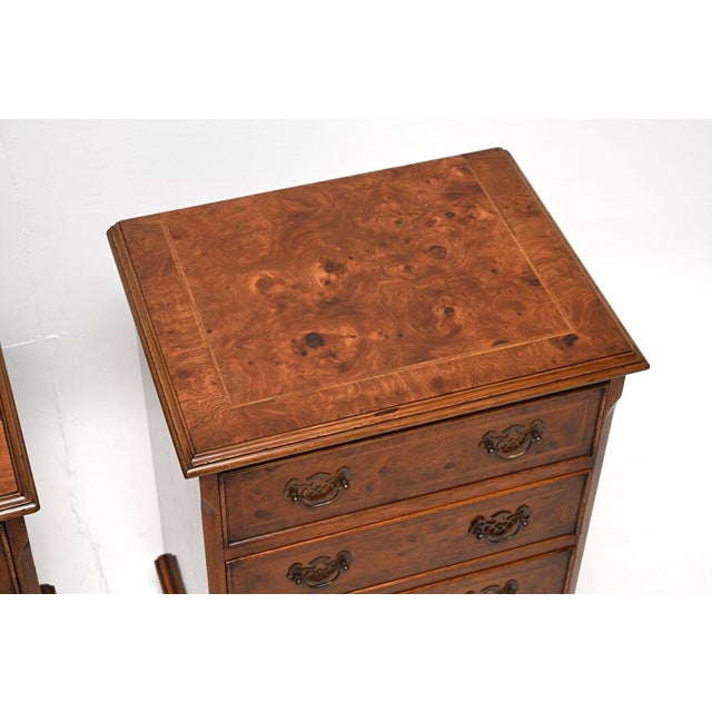 Antique Georgian Burr Walnut Bedside Chest of Drawers, 1930, Set of 2 For Sale - Image 6 of 11