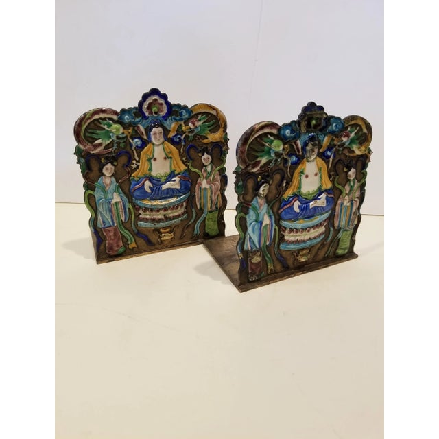 1920s Chinese Export Enamel Bookends For Sale - Image 12 of 12