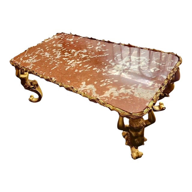Mid 20th Century Rosso Verona Marble & Gilt Coffee Table For Sale