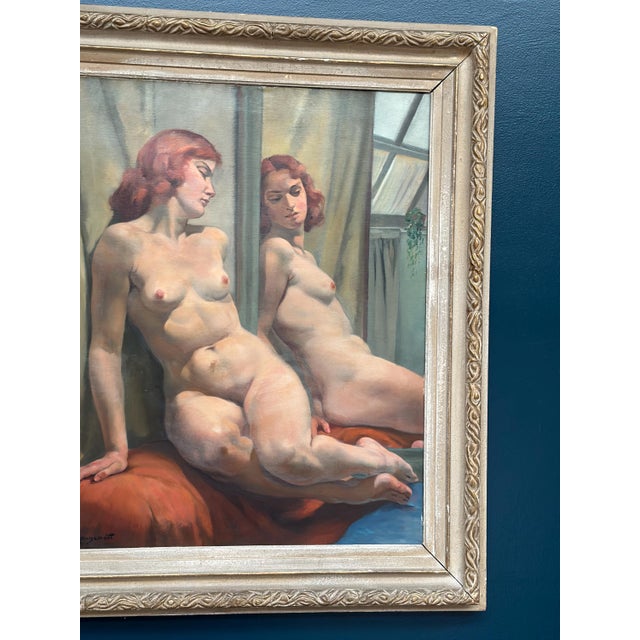 Mid-Century Modern Philippe De Rougemont, Seated Woman at a Mirror, 1950s, Oil on Canvas, Framed For Sale - Image 3 of 18