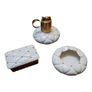 Vintage White & Gold Quilted Evans Smoking Set For Sale