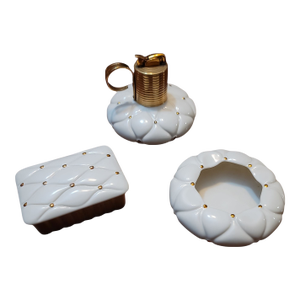 Vintage White & Gold Quilted Evans Smoking Set