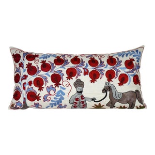 Red Pomegranate Suzani Lumbar Pillow Cover For Sale