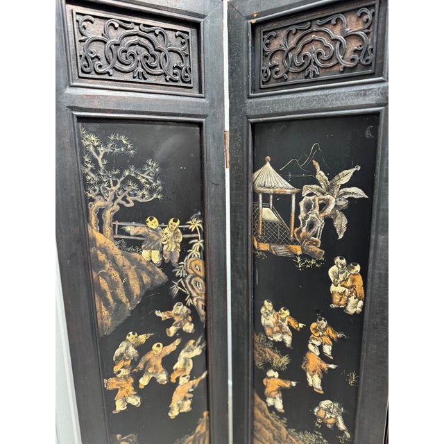 Chinoiserie Chinoisere 4 Panel Room Screen For Sale - Image 3 of 9