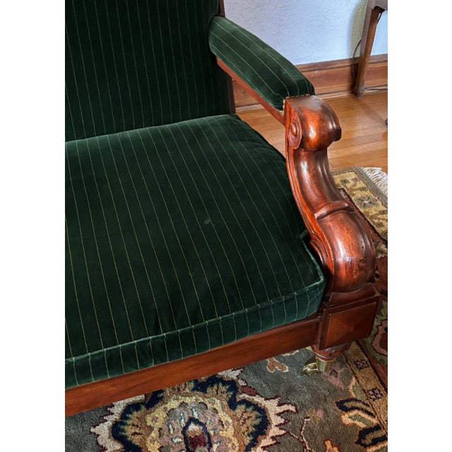 1990s Ralph Lauren American Oversized Velvet Green Upholstered Sofa With Scroll Wood Arms For Sale - Image 12 of 12