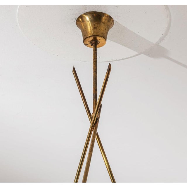 Vintage Pendant Light with Twisted Brass Structure from Fontana Arte, 1950s, in Very Good conditions. Designed 1950 to...