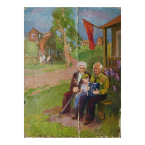 1970s Soviet Children Oil Painting, Ukrainian Artist Lavrinenko v.i. 50-37,5