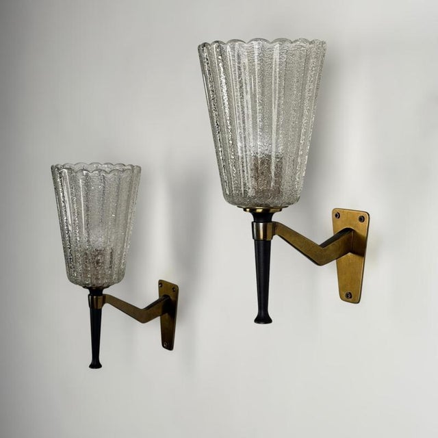 Large Murano Sconces attributed to Archimede for Seguso Vetri D Arte, 1940s, Set of 2 For Sale - Image 9 of 18