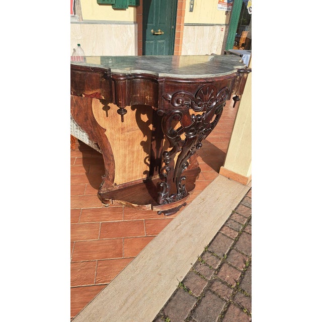Wood Louis Philippe Neapolitan Console Table in Walnut & Marble, 1800s For Sale - Image 7 of 7