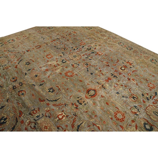 1920s Sky Blue Medallion Traditional Antique Turkish Sivas Rug 13'9" X 15'6" Handknotted Wool Carpet For Sale In New York - Image 6 of 6
