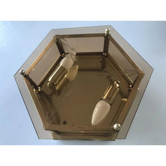 Art Deco Brass Glass Ceiling Lamp, 1960s For Sale - Image 6 of 18