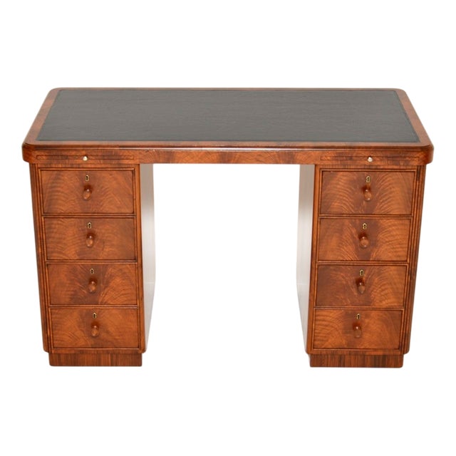 Art Deco Figured Walnut Pedestal Desk, 1930s For Sale