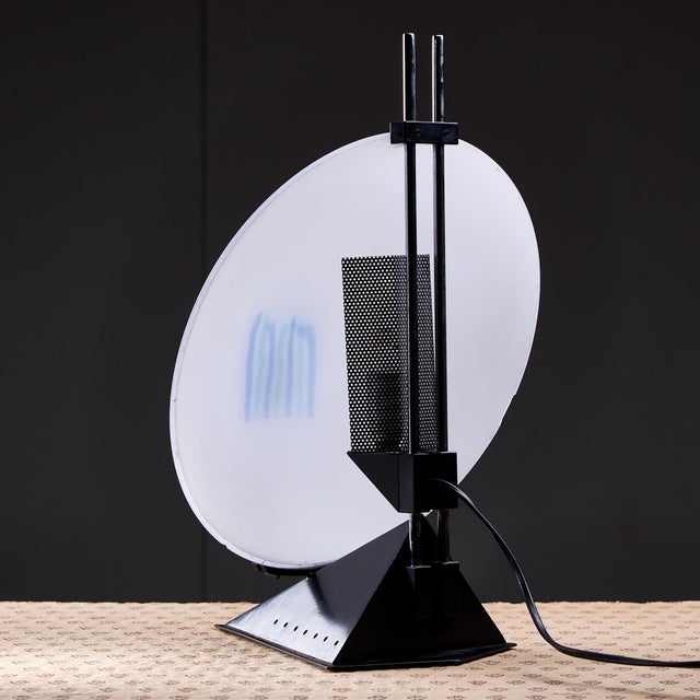 Plastic Postmodern Rhombus Shaped Table Lamp with Abstract Blue Stripes on Frosted Murano Glass For Sale - Image 7 of 18