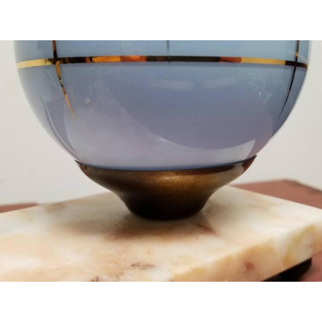Blue French Art Deco Horse Table Lamp with Blue Glass Globe and Veined Marble Base, 1920s For Sale - Image 8 of 10