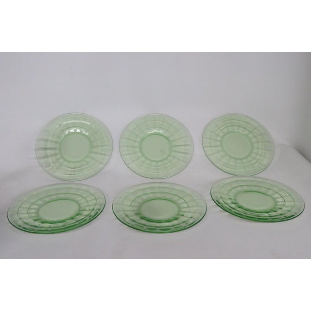 Green Early 20th Century Anchor Hocking Uranium Depression Glass Plates Block Optic Green - 6pc For Sale - Image 8 of 13