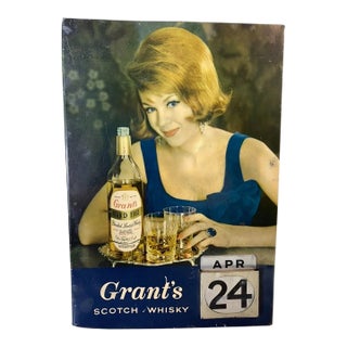 Vintage 1960s Grant's Scotch Whisky Tin Perpetual Calendar Sign For Sale