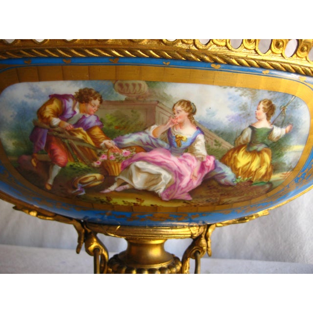 French Mid 19th Century Sevres Style Napoleon III Bronze Mounted Center Piece For Sale - Image 3 of 17