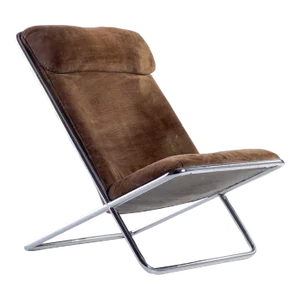 Ward Bennett Scissor Lounge Chair in Original Brown Upholstery on a Striking Chrome Frame, circa 1960s