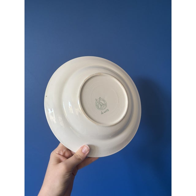 Vintage Square Green Earthenware Tablecloth Soup Plates from Moulin des Loups, Set of 6 For Sale - Image 6 of 7