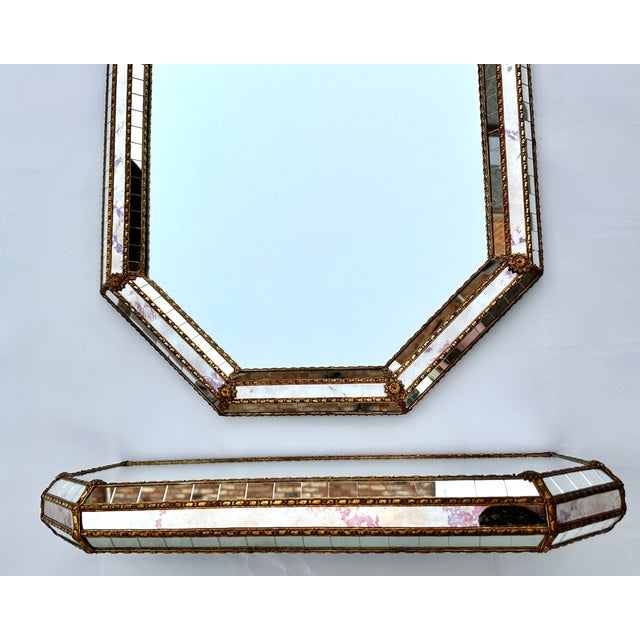 Vintage Venetian Spanish Mirror and Console Set, 1980, Set of 2 For Sale - Image 4 of 11