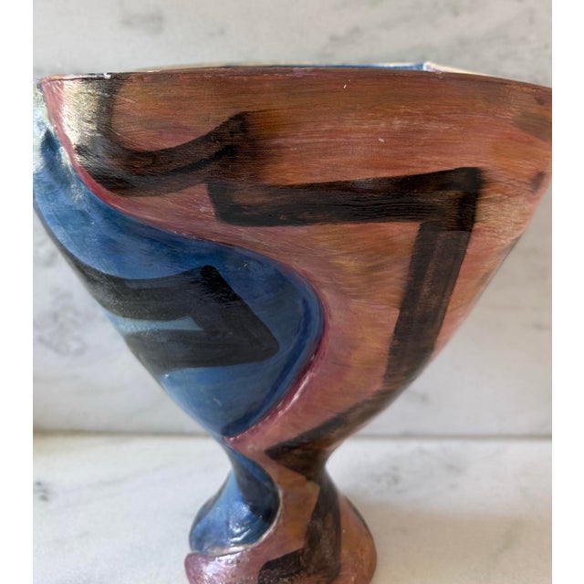Vintage Post Modern Hand Painted Abstract Ceramic Vase For Sale - Image 4 of 10
