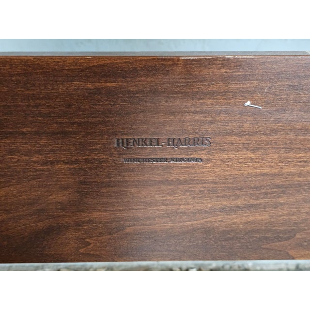 Brown 1990s Henkel Harris Wild Cherry Queen Size Carved Headboard With Frame Made Virginia For Sale - Image 8 of 8