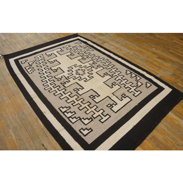 Native American 1940s Gray Beige Geometric Antique American Navajo Carpet 4'7" X 6' 10" Knotted Wool Rug For Sale - Image 3 of 9