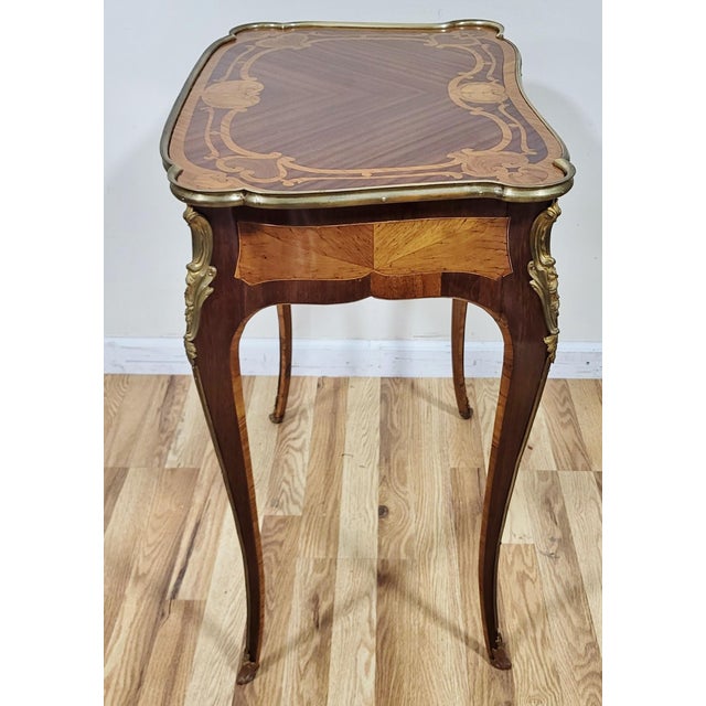 Brown Antique French Louis XV Inlaid & Bronze Mounted Diminutive Writing Lady's Desk For Sale - Image 8 of 18