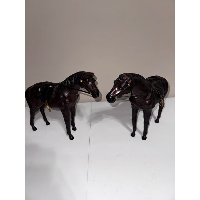 Pair of Vintage 1930s-1940s Leather Horses For Sale - Image 9 of 12