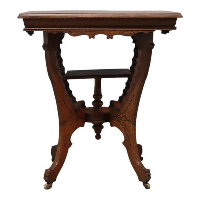 R. J. Horner & Co. Antique Rj Horner Attr. Chip Carved Oak Table With Casters C1920 For Sale - Image 4 of 11