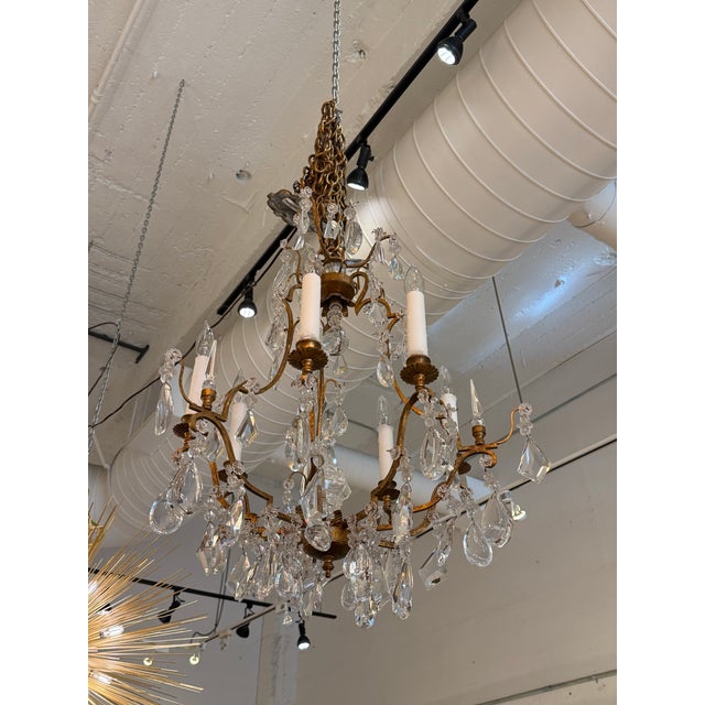 In the Style of Dennis & Leen Gold Finish Six Light Crystal Chandelier For Sale - Image 12 of 12