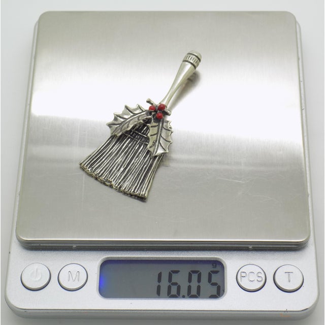 Vintage Italian Genuine Silver Christmas Lucky Broom Good Luck Holiday Miniature With Holly, Enameled Figurine Made in Tuscany For Sale - Image 11 of 12