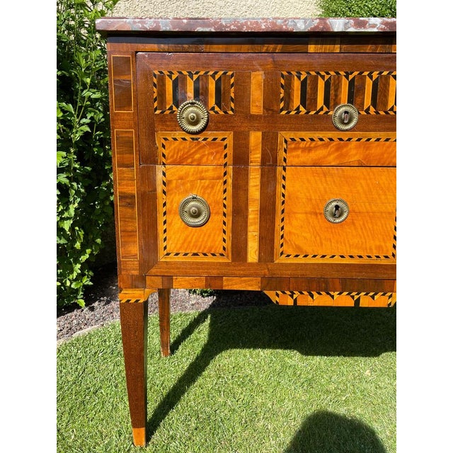 Metal 18th Century Louis XVI Marquetry Commode with Marble For Sale - Image 7 of 18