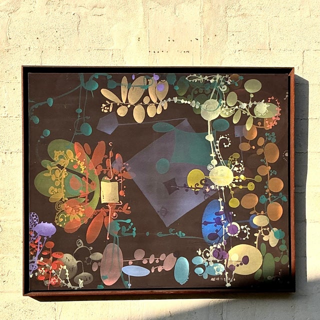 Abstract Vintage Boho Original Abstract Geometric Painting on Canvas For Sale - Image 3 of 5