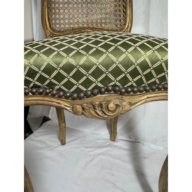 Wood Rococo Style Giltwood Cane Chair With Upholstered Seat, Side Chair For Sale - Image 7 of 12