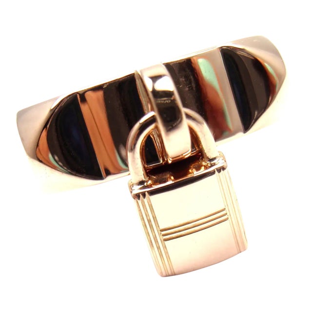 Hermes 18k Rose Gold Collier De Chien Lock Band Ring Size 49 US 4 3/4 For Sale