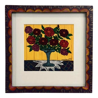 Sarah Rakes Folk Art "Summer Zinnias" For Sale