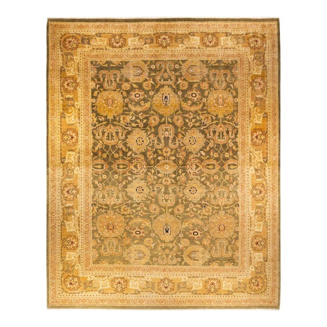 Green Eclectic, One-of-a-Kind Hand-Knotted Area Rug in Green, 12' 1" x 15' 3" For Sale - Image 8 of 8