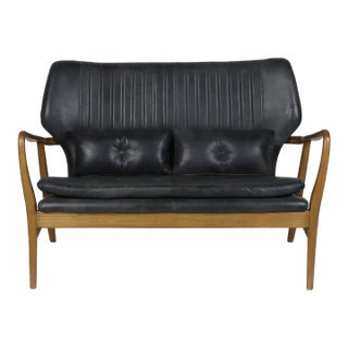 Matthew Izzo Home Helsinki Slate Leather Love Seat For Sale