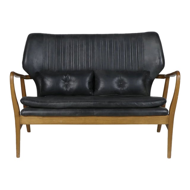 Matthew Izzo Home Helsinki Slate Leather Love Seat For Sale
