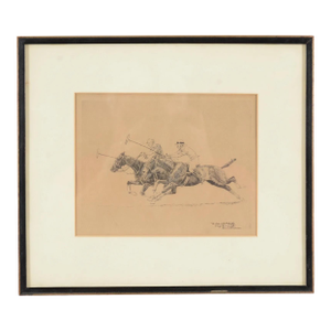Paul Brown 2 Polo Players Charging Down the Field Drypoint Etching