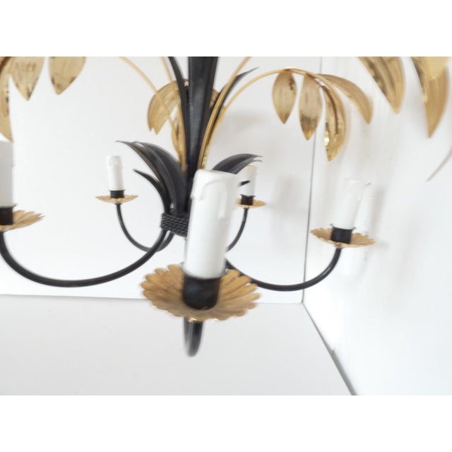 Vintage French Metal Tole Gold and Black Chandelier For Sale - Image 6 of 8