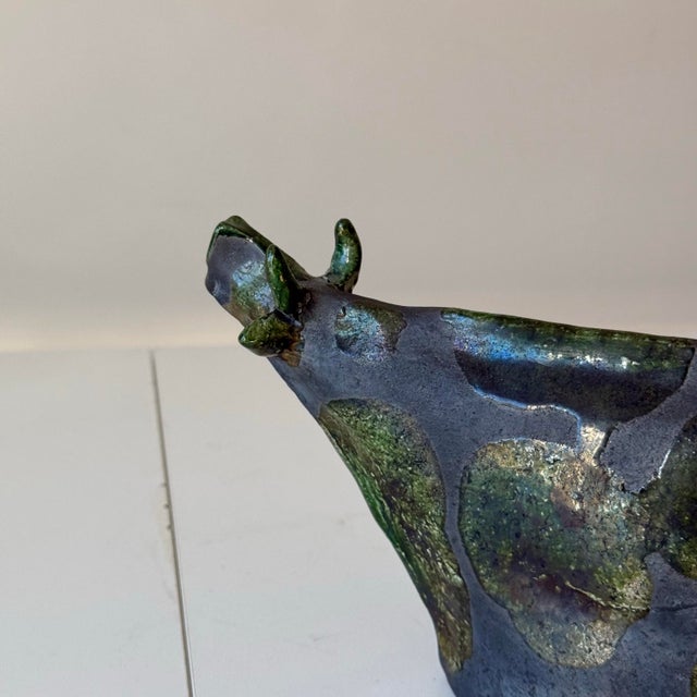Raku Studio Art Pottery Spotted Cow For Sale - Image 9 of 9